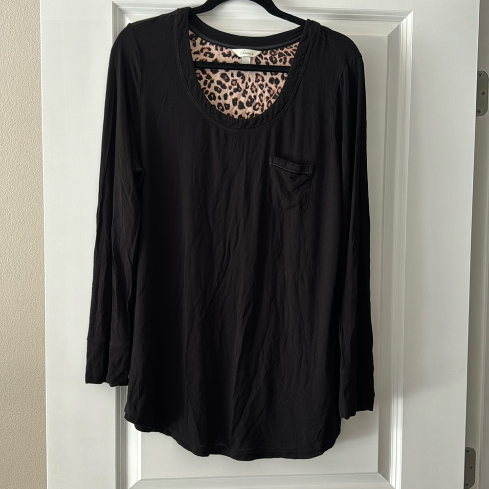 Soma Black Long Sleeve Top with Leopard Print Pajama Pants - Picture 2 of 5